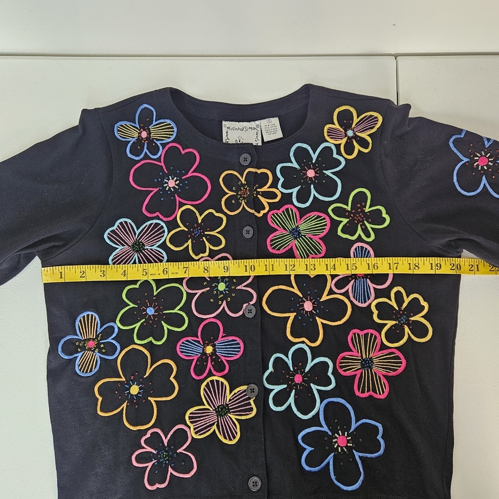 VTG Michael Simon Lite Beaded Floral Cotton Cardigan Grandmacore Novelty Small - Picture 5 of 8